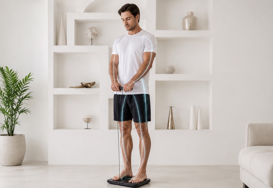 Standard smart scale user standing with feet-only contact